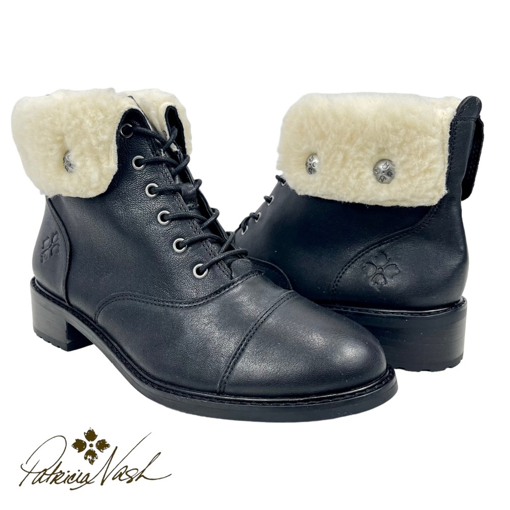Patricia Nash Women’s 9.5‎ Lia Faux Fur Fold Over Black Leather Winter Boots